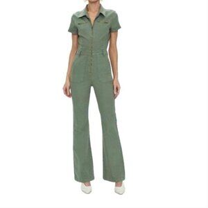 Pistola Martina Zip Front Flare Leg Green Utility Jumpsuit Sz Large Gorpcore